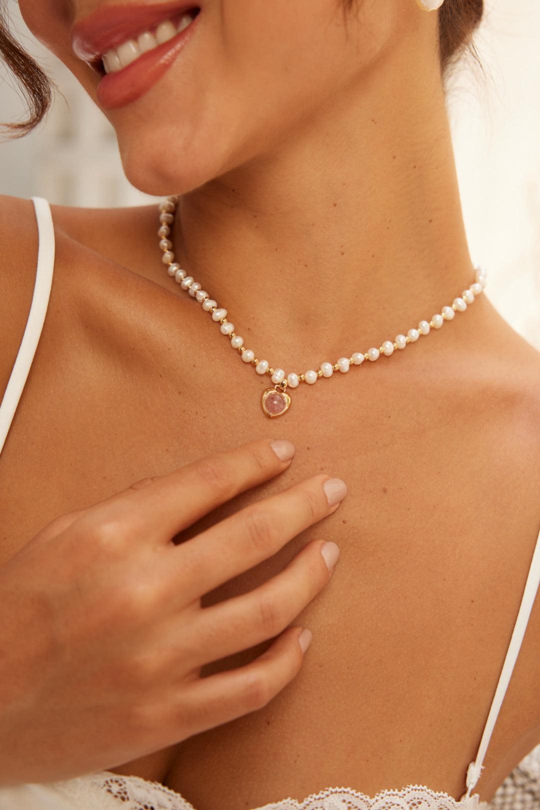 Strawberry - Natural Strawberry Crystal Pearl Necklace