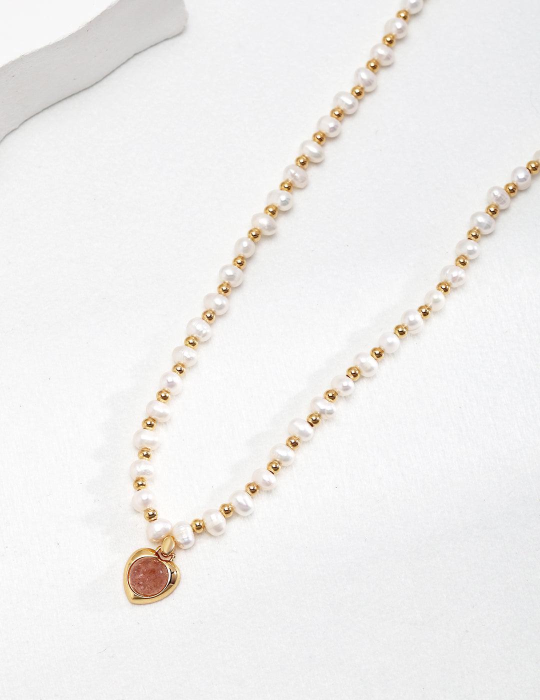 Strawberry - Natural Strawberry Crystal Pearl Necklace